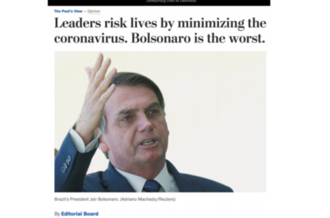 Bolsonaro é o pior do mundo diante do coronavírus, diz Washington Post