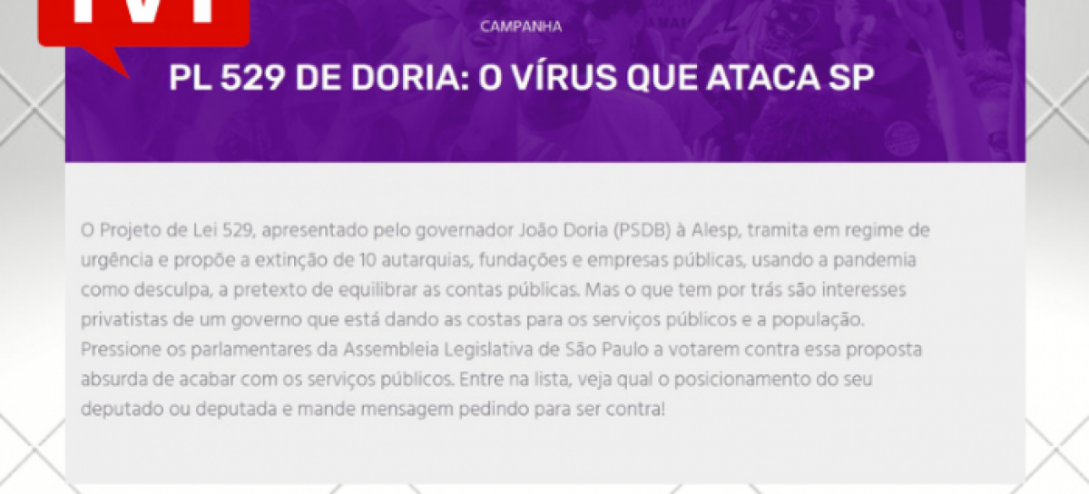 TVT repercute campanha da CUT contra o PL 529 de Doria em SP