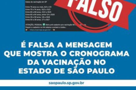 É falsa a mensagem que circula nas redes com datas de vacinação em SP