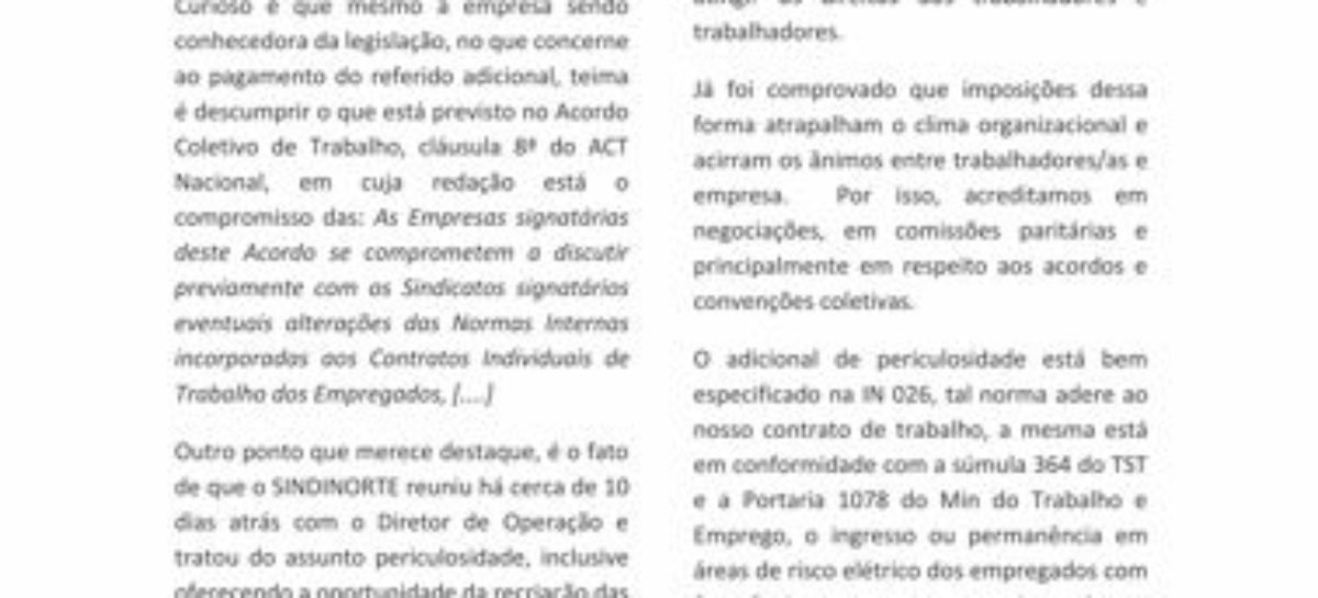 Boletim Eletronorte/Periculosidade: Nenhum direito a menos!